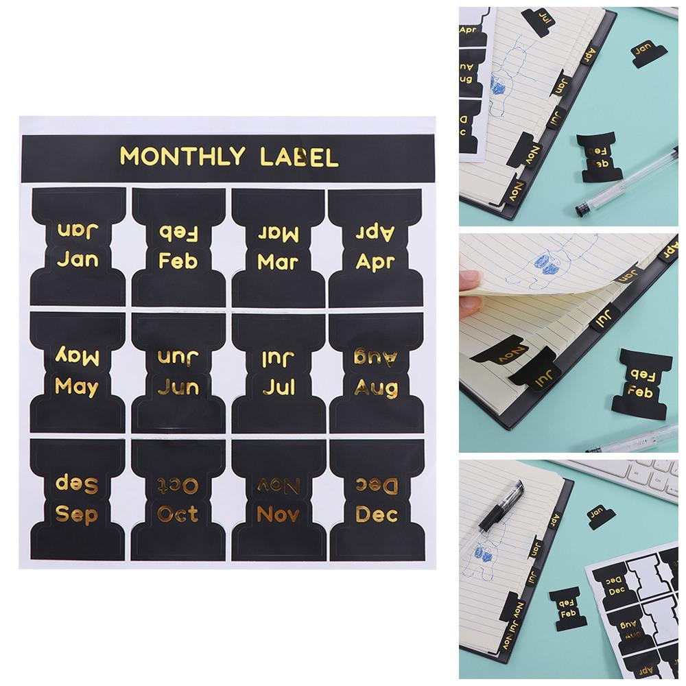 12 Pcs Studying Adhesive Monthly Stickers Black Monthly Calendar Stickers  Notebook