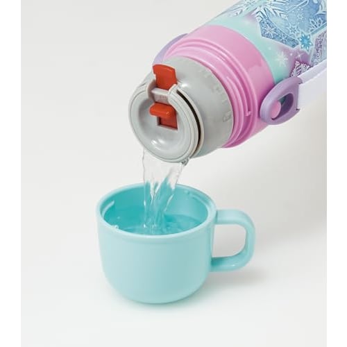 Skater Children's Water Bottle, 2-Way, Straw/Cup/400ml Capacity, Disney Frozen Design, Size 25, Girls', Stainless Steel, Lightweight, Insulated, Small