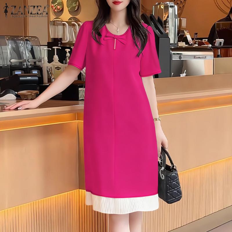 ZANZEA Women Casual Round Neck Summer Short Sleeve Loose Dress
