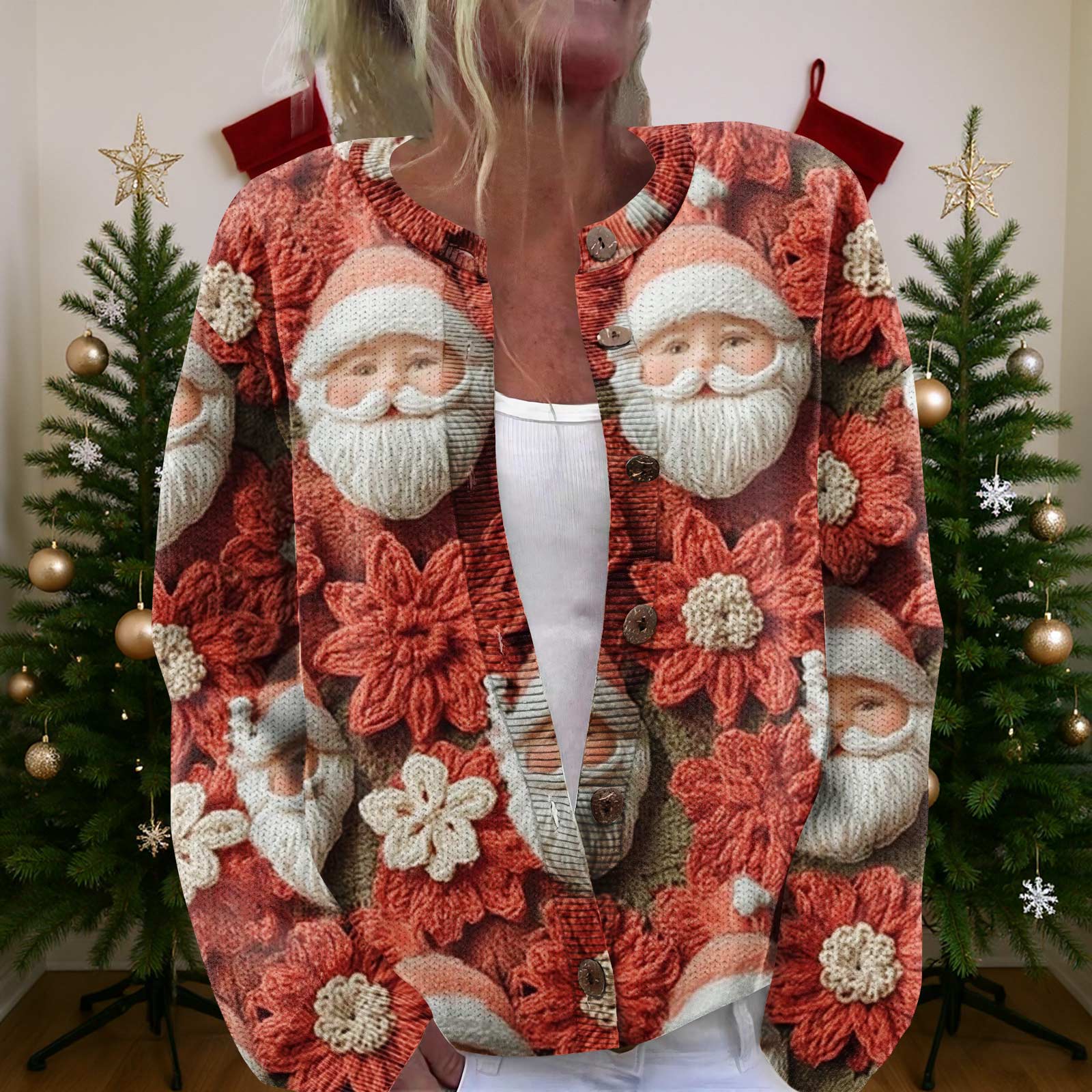 

Женский рождественский свитер Милый забавный рождественский свитер Осень и зима Свитер с длинным рукавом вязаный XL киноварь