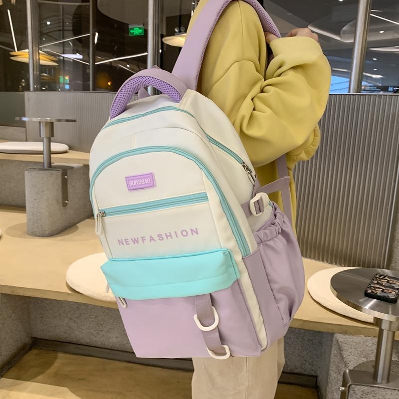 Frauen Große Kapazität Rucksack Student Schul Mädchen Farbe Block Rucksack