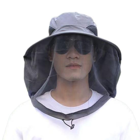 Outdoor Sun Hat with Mosquito Head Net Neck Flap Breathable Men Women Fishing Hiking Camping Climbing Face Netting Wide Brim Hat