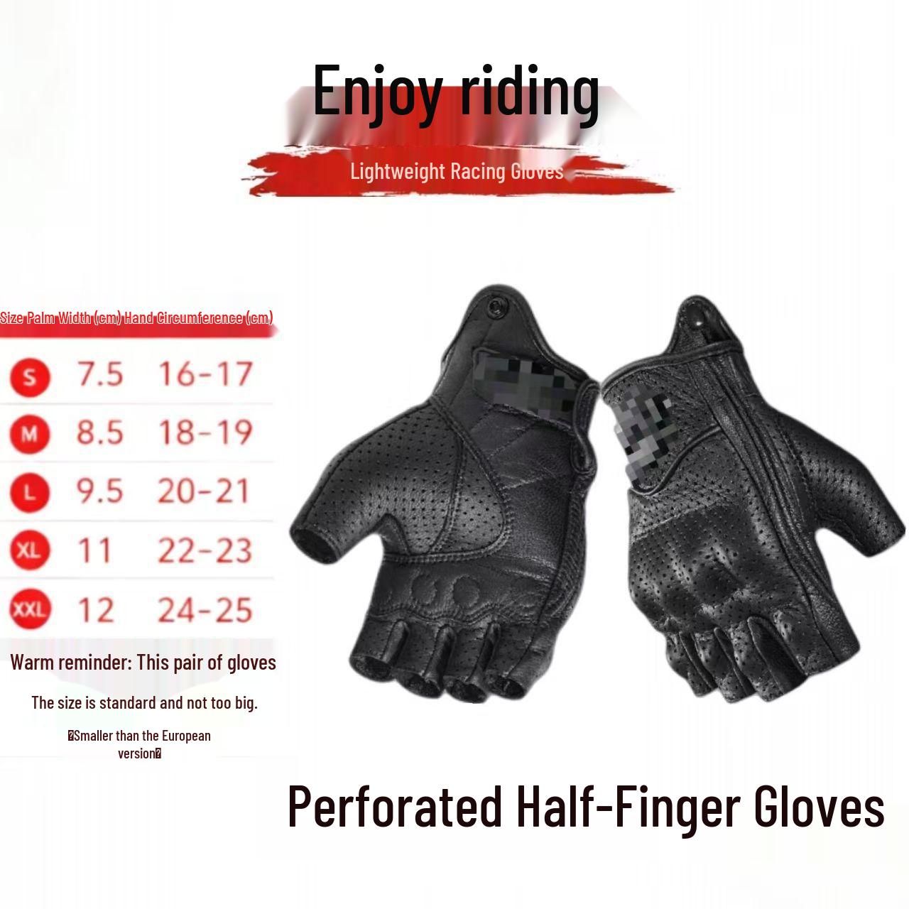 

Genuine Leather Anti-fall Half-finger Motorcycle Riding Gloves - Breathable Off-road Racing Gear L