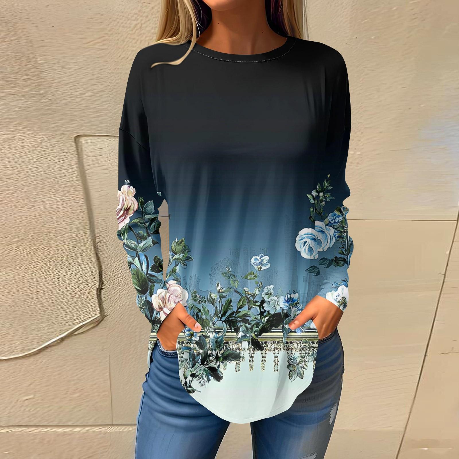 

Женский модный пуловер с круглым вырезом и длинными рукавами с принтом XXL