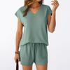 Women's Fashionable Casual V-Neck Short-Sleeve Top And Shorts Two-Piece Set