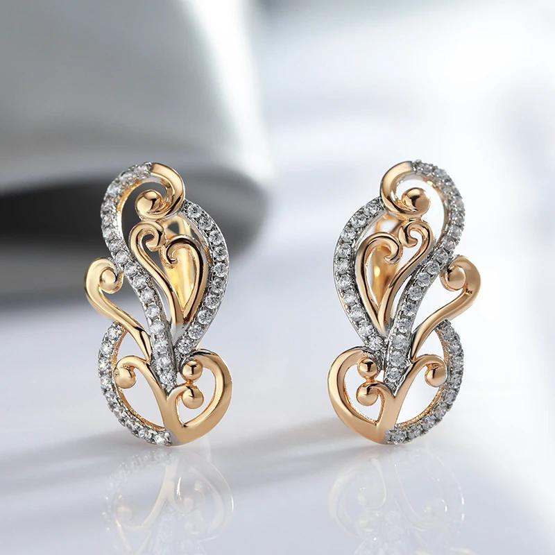 Wbmqda 585 Rose Gold Sliver Mix Color Vintage Flower Shape Drop Earrings For Women Natural Zircon Setting Luxury Ethnic Jewelry