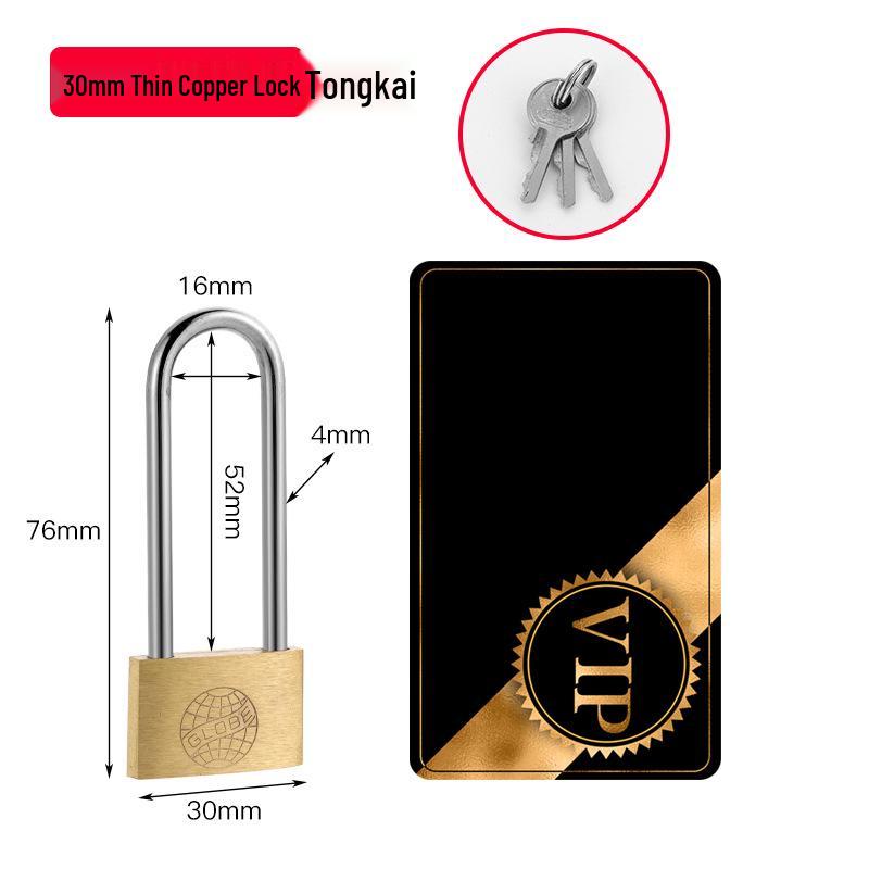 Extra Long Shackle Padlock 30mm Copper with 3 Keys for Cabinets and Doors