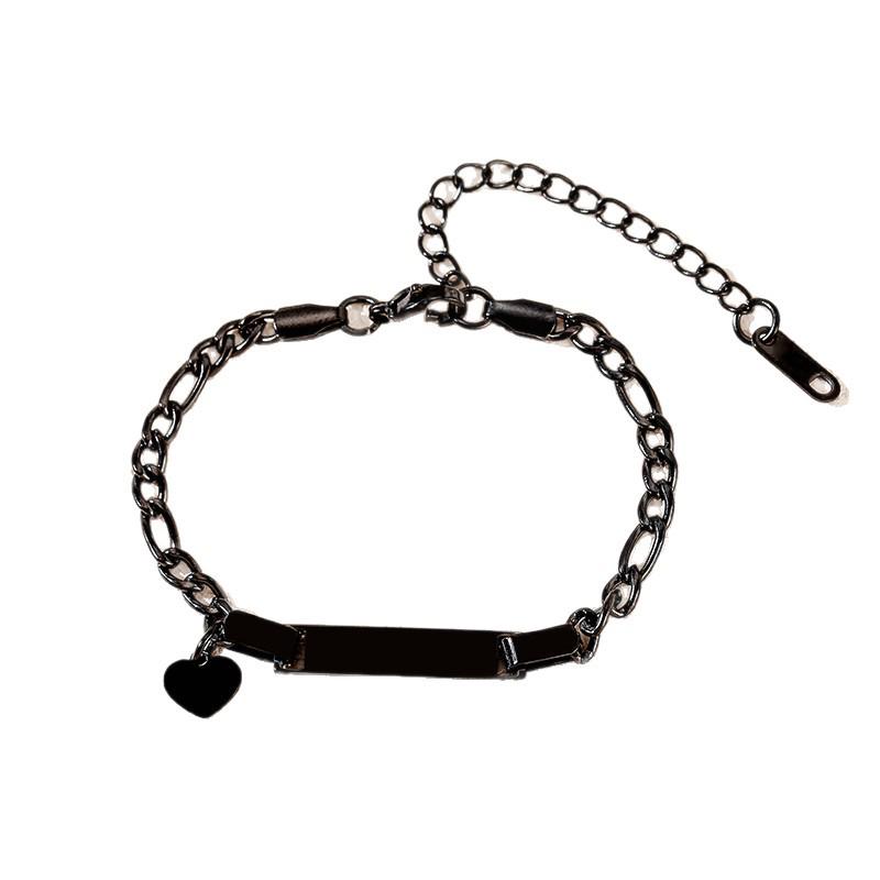 Stainless Steel Cuban Link Bracelet with Heart Plate for Custom Engraving