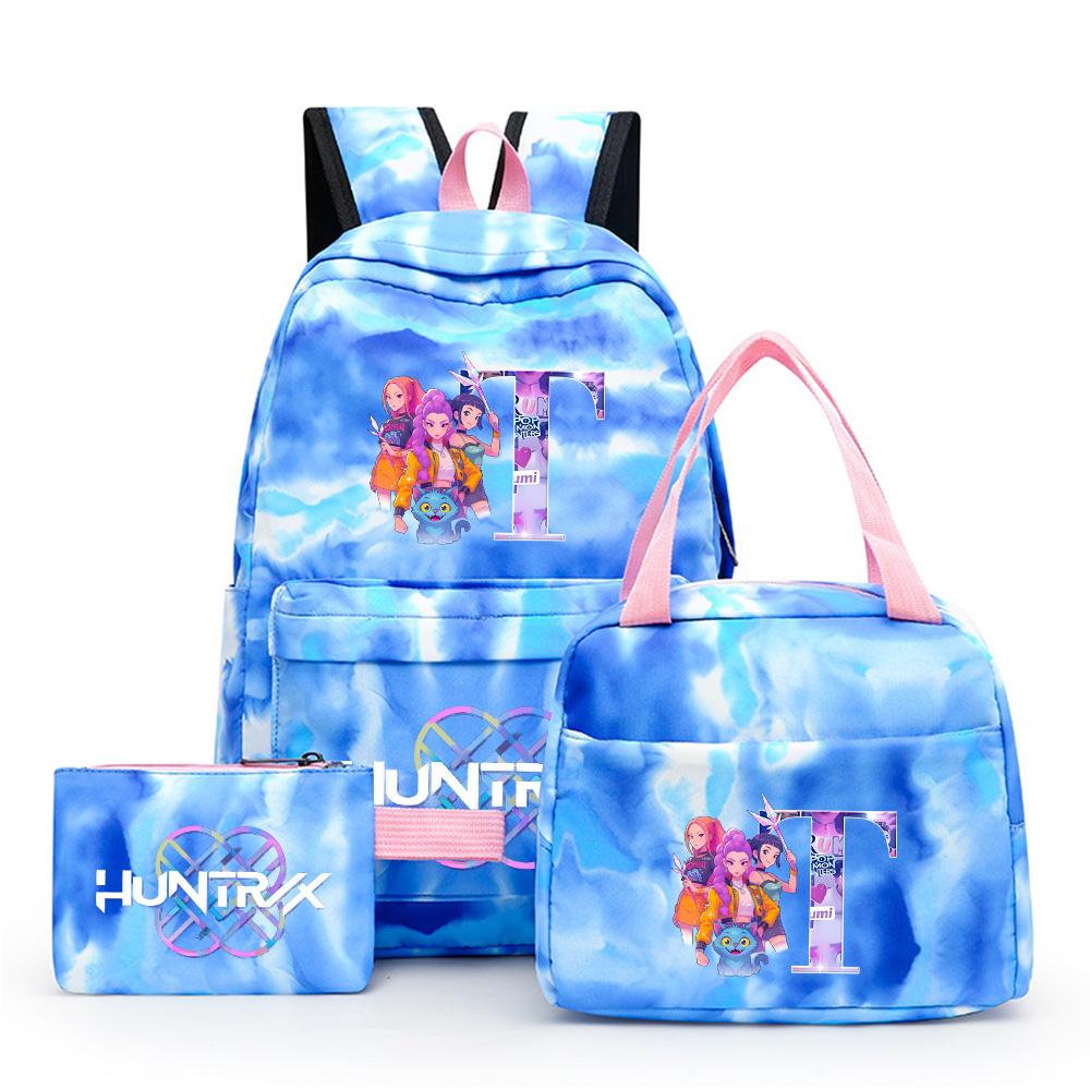 3Pcs/set Cartoon 26 English Letter Printed Backpack with Lunch Bag Pengcil Case for Teenager Girl Boy Bookbag Large Capacity Travel Bag Kid Gift