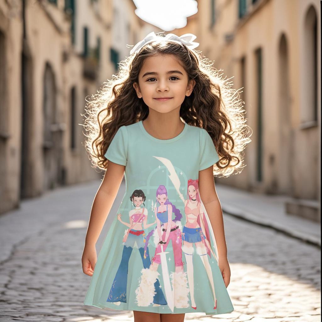 

Girls Kids Kpop Demon Hunters Dress Summer Anime Cartoon Princess Beach Dress Casual Sleepwear 100
