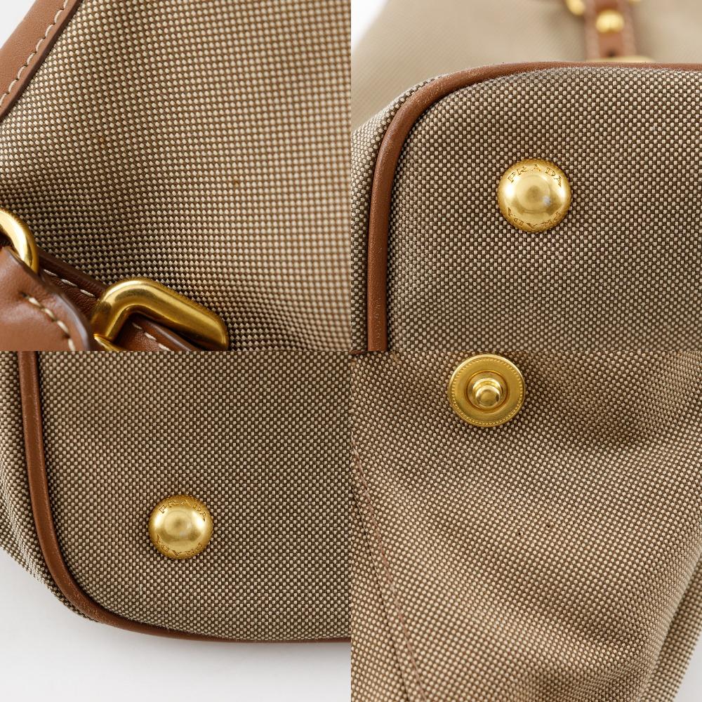 Prada Logo Handbag BN1841 2WAYShoulder Beige Canvas/leather Women Used