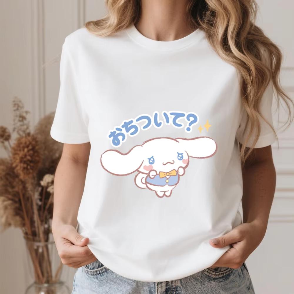 2026 Summer Casual Cotton T Shirt for Women Cinnamoroll Hold My Hand Print Tee Summer Soft Comfortable Top
