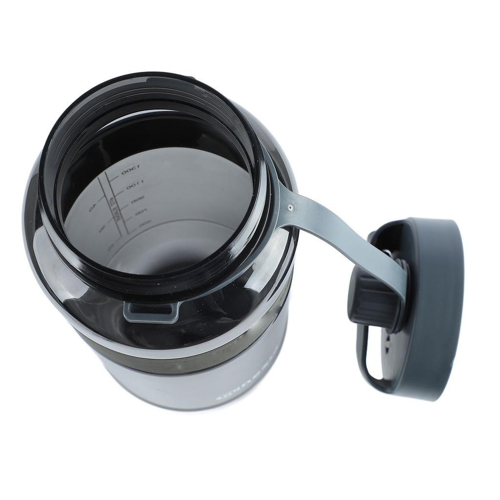 Sports Water Bottle Leakage Proof Detachable Silicone Straw Portable Drinking Bottle with Handle Strap 2000ml Gray