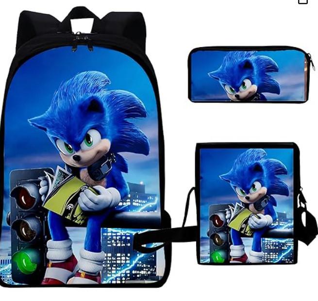 Sonic School Backpack Set For Kids With Breathable Waterproof Oxford Fabric And Cartoon Print For School Use