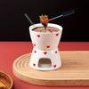 Heart Print Ceramic Fondue With 2 Forks Set Cute Butter Warmer Set Melting Pot Set For Chocolate Cheese Candy Party Supplies