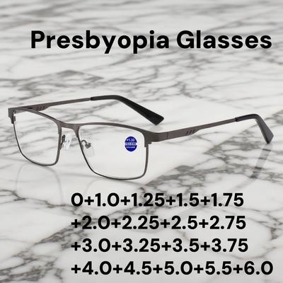 Men Square Metal Large Frame Reading Glasses Frame Men Elderly Presbyopia Glasses Blue Light Blocking Eye Protection Eyeglasses
