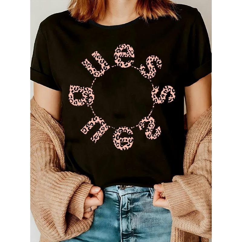 

Women 2D Flat Print Crew Neck T-Shirt Spring Summer Autumn Standard Size Daily Stylish Designed Top 4XL