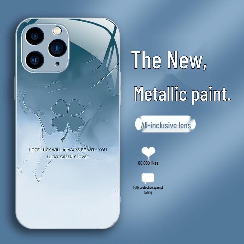 Four-leaf clover liquid glass phone case for Apple 15/15Pro/14Pro/13Mini Max