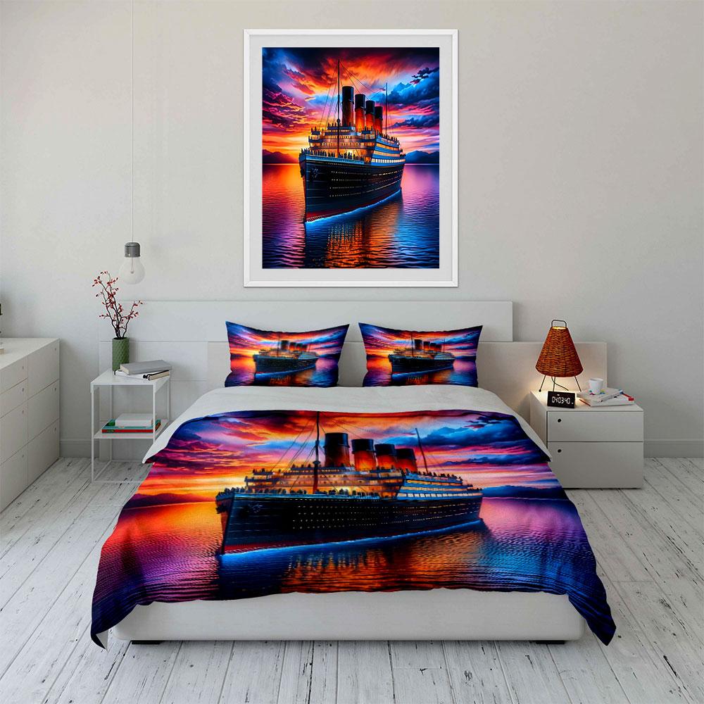 Luxury cruise ship at sunset Print Soft Comfortable Duvet Cover Bedding Set Included 1*Duvet Cover 2*Pillowcases Luxury Gift