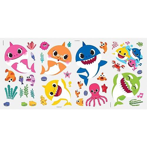 RoomMates - RMK4303SCS Baby Shark Peel-and-Stick Wall Decal | Kids Room Decor Blue Pink Yellow S