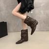 Skinny belt buckle short tube thick heel short boots Spice girl style pants tube pointed short boots women's boots locomotive new black
