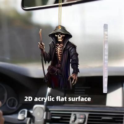 2D Flat Crystal Car Pendant, Decoration for Rearview Mirrors, Backpack or Keychain, Suitable for Halloween and Reaper Decorations