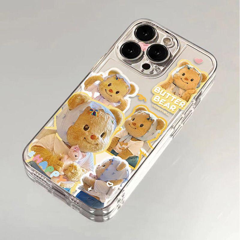 Cute butter bear for iPhone17promax space phone case Apple 16 transparent 15/14 fine hole x