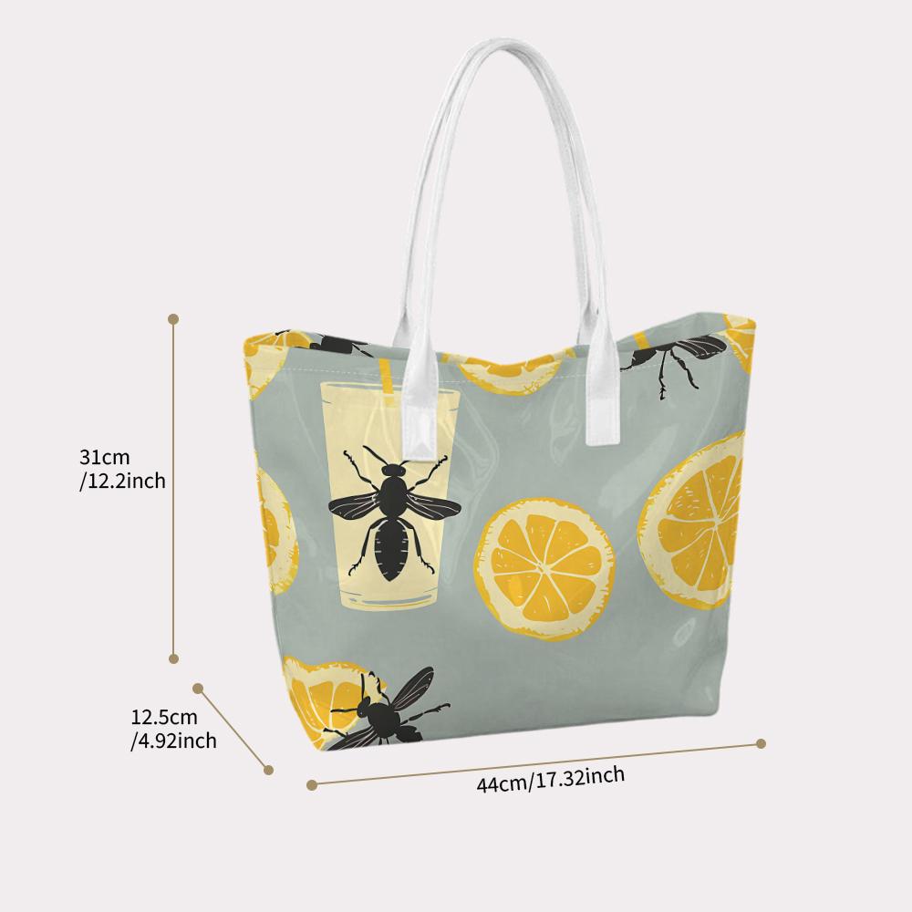 Lemon Bee Print Tote Bag Casual Daily Shoulder Bag For Shopping Outdoor