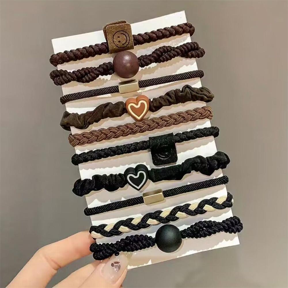 5/10/20 pièces Ensemble d'élastiques à cheveux style simple Corde à cheveux tressée Décoration cœur Chouchous Élastique Porte-queue de cheval Accessoires pour cheveux pour femmes
