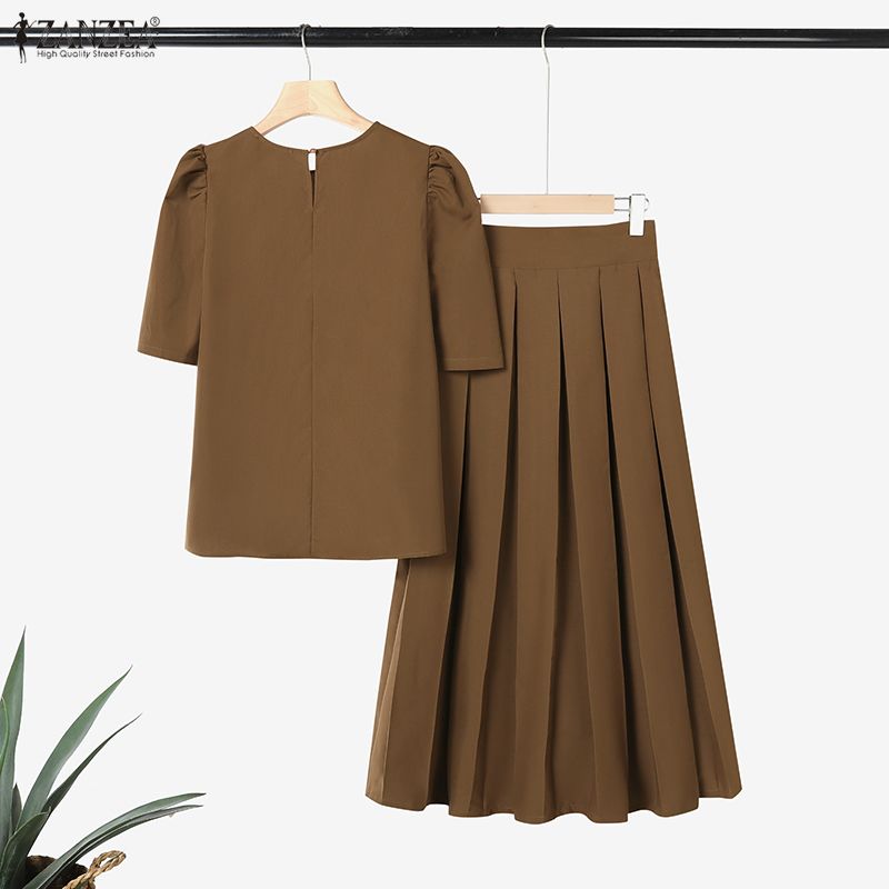 ZANZEA Women Short Sleeve Blouse and Long Skirts Elegant Casual Two Piece Suit Sets