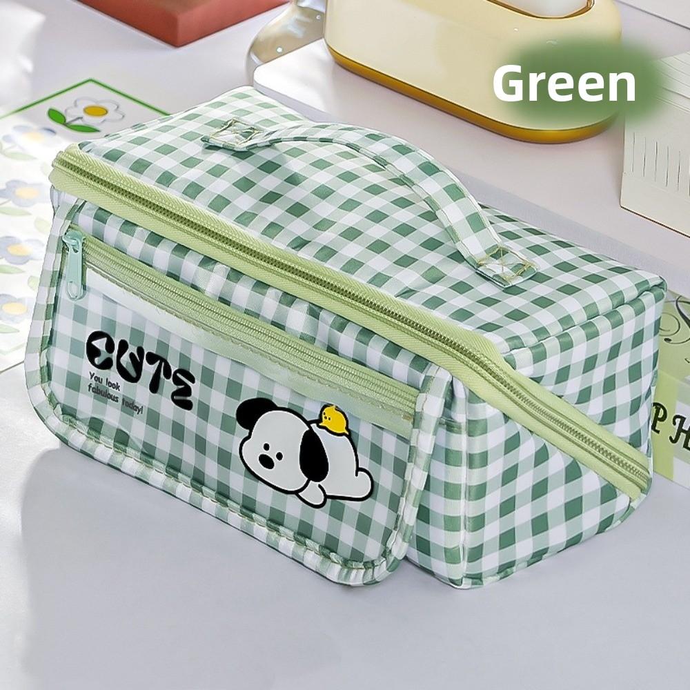 Puppy Grid Stationery Bag Korean Style Dopamine Pencil Pouch Cartoon Dog Prism Pencil Case Unisex