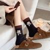 Female Spring and Autumn Polka Dot Striped Cartoon Bear Cloth Logo Collision Color Tube Pile Socks