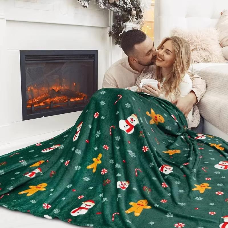 Cozy Green Gingerbread Throw Blanket  Plush Fleece Holiday Blanket for Warm Winter Comfort