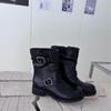 2025 autumn and winter round head thick heel short boots versatile and thin sleeve locomotive boots belt buckle cowboy boots