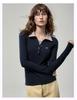 Women's Autumn 2025 Slim Fit Polo Collar Color Block Long Sleeve Top