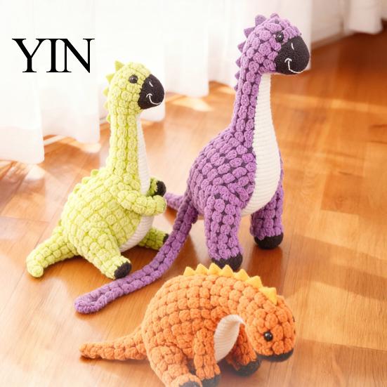 Safe Soft Gum Friendly Toys Dinosaur Plush Dog Toy, Built-in Sound Device, Teething Cleaning Durable Teeth Chew Puppy Interactive Play Toy for