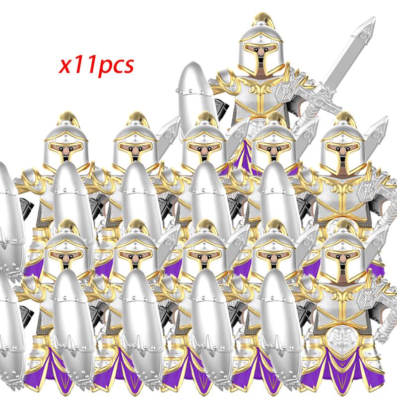 11Pcs Medieval Stormwind Soldiers Golden Knights Building Blocks Accessories Helmet Sword Weapons Action Figures Kids Toys Gifts