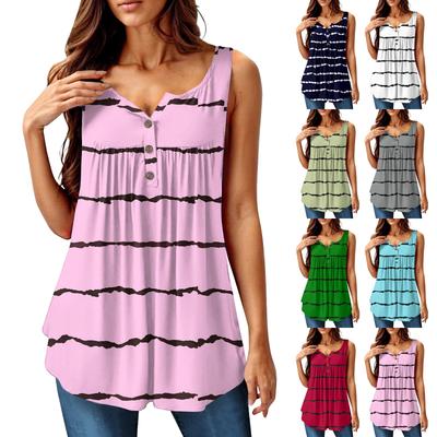 Women's Fashion Solid Color Pleated Sleeveless Casual T-shirt Vest Button Top