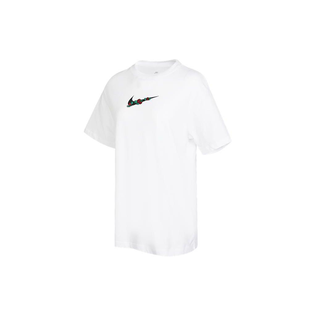 Nike Sportswear Embroidered Rose Logo Print Round Neck Short Sleeve T-Shirt Women Tops White DN5887-100