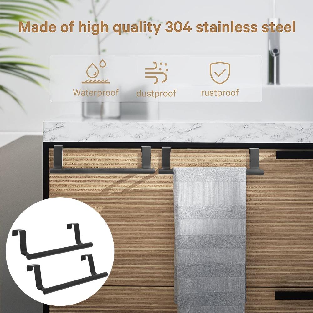 2 PCS Stainless Steel Towel Rack Black No Drilling Required Over Door Towel Holder Space Saving Easy Installation Towel Bar