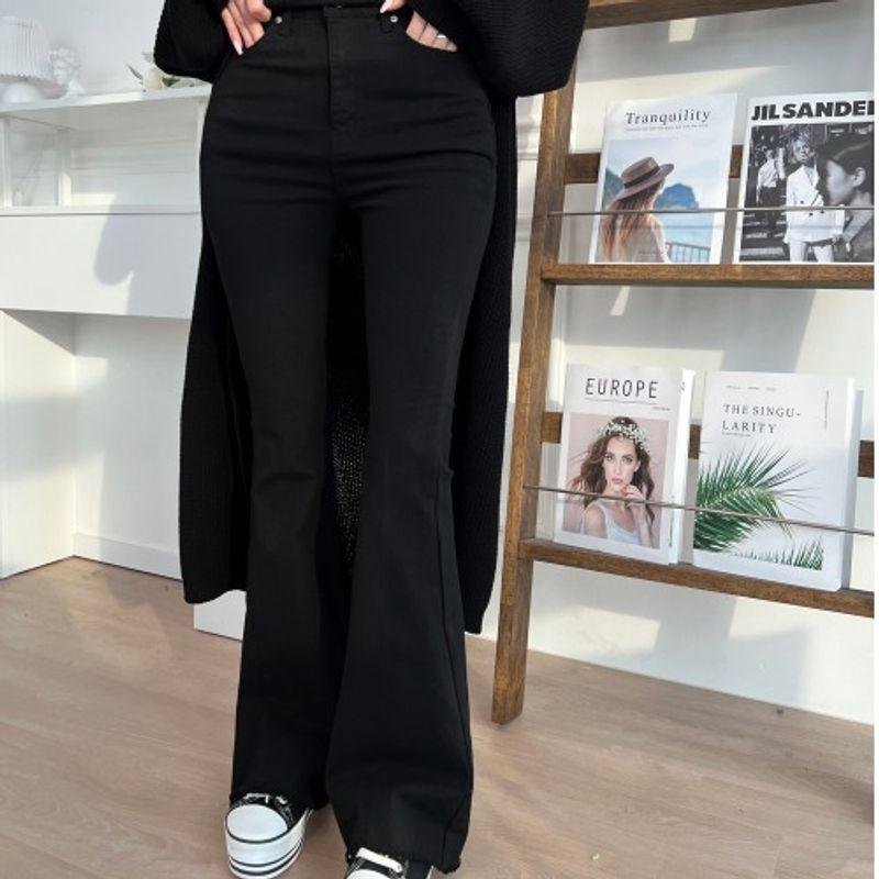 

K-style New Arrival Spring and Autumn Fashion High Waist Black and White Silm Hip Raise Slimming Stretch Slightly Flared Denim Pants Easiest for Match Black L