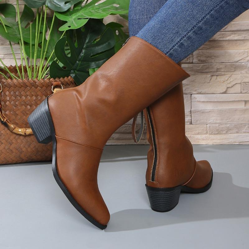 2024 New Autumn/Winter Women Boots Round Toe Chunky Heel Shoes Western Boots Zapatos De Mujer Ankle Boots Genuine Leather Shoes