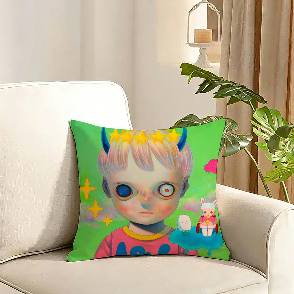 HHikari Shimoda IllustrationS Cushion Cover Reversible Plush Pillow Cover Soft Fluffy Home Decor for Sofa Bedroom