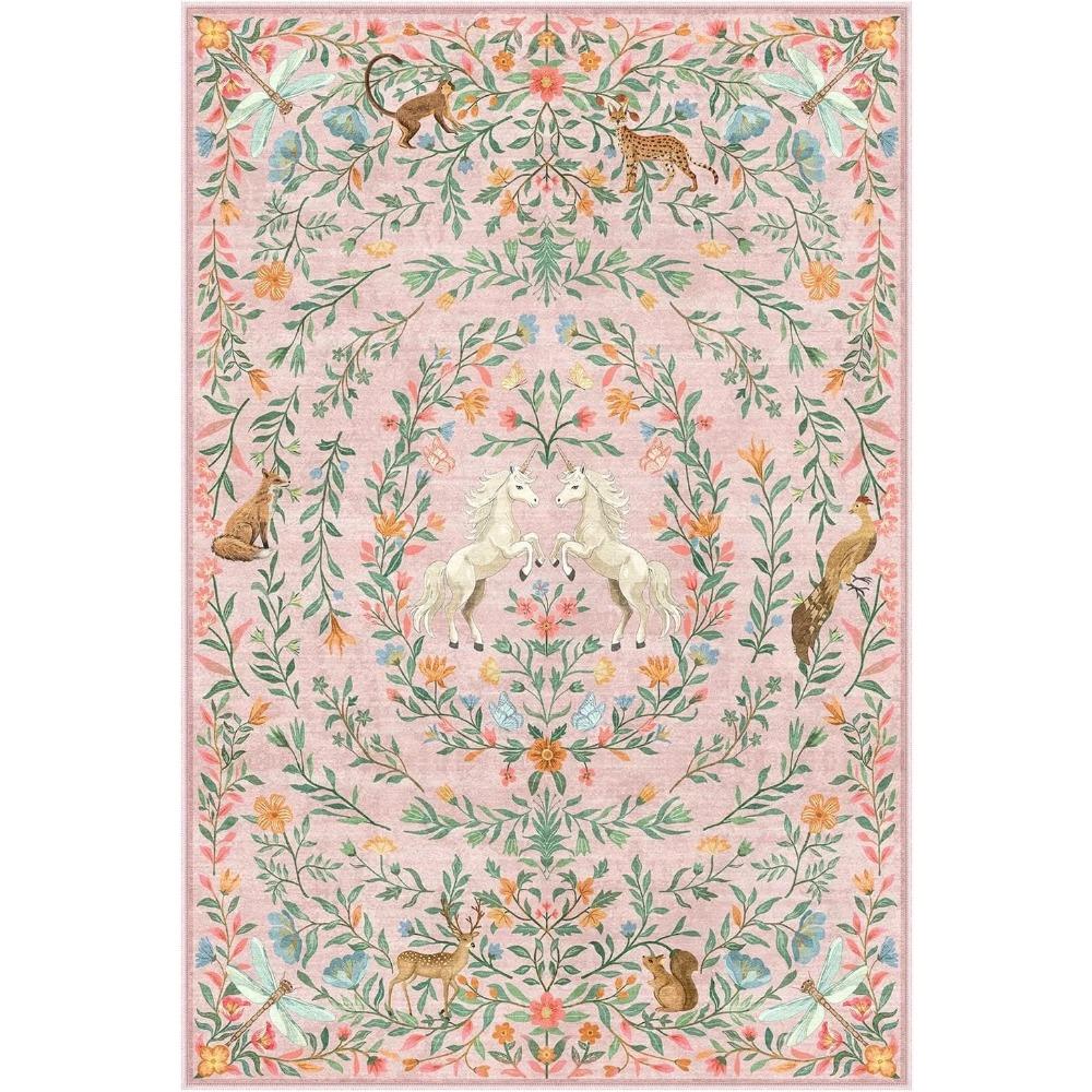 

Living Room Carpet Non-slip Machine Washable Easy To Fold Floor Mat Unicorn Floral Soft Bedroom Rugs Large Size Home Decor Mats 50x80cm