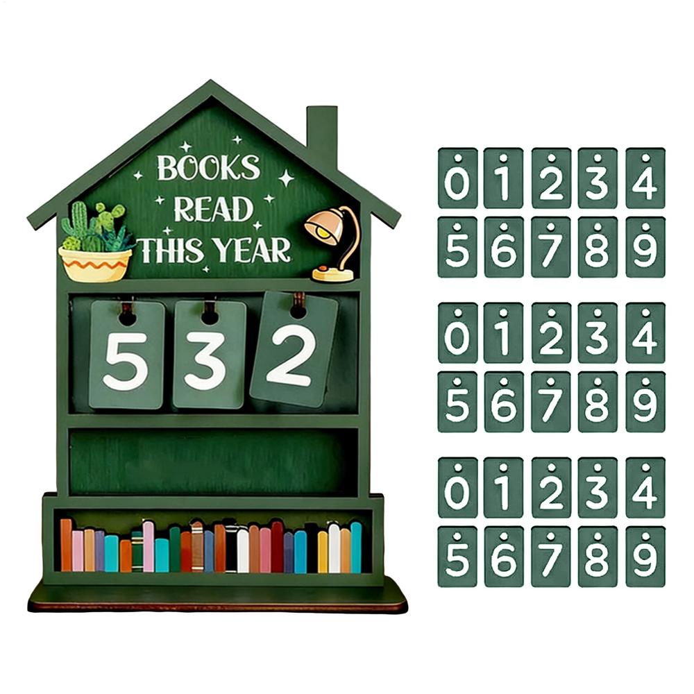 

Wooden Books Read Tracker Manual Reading Progress Display Book Counter Sign for Shelf Desk Table Display Office Library Decor зелений