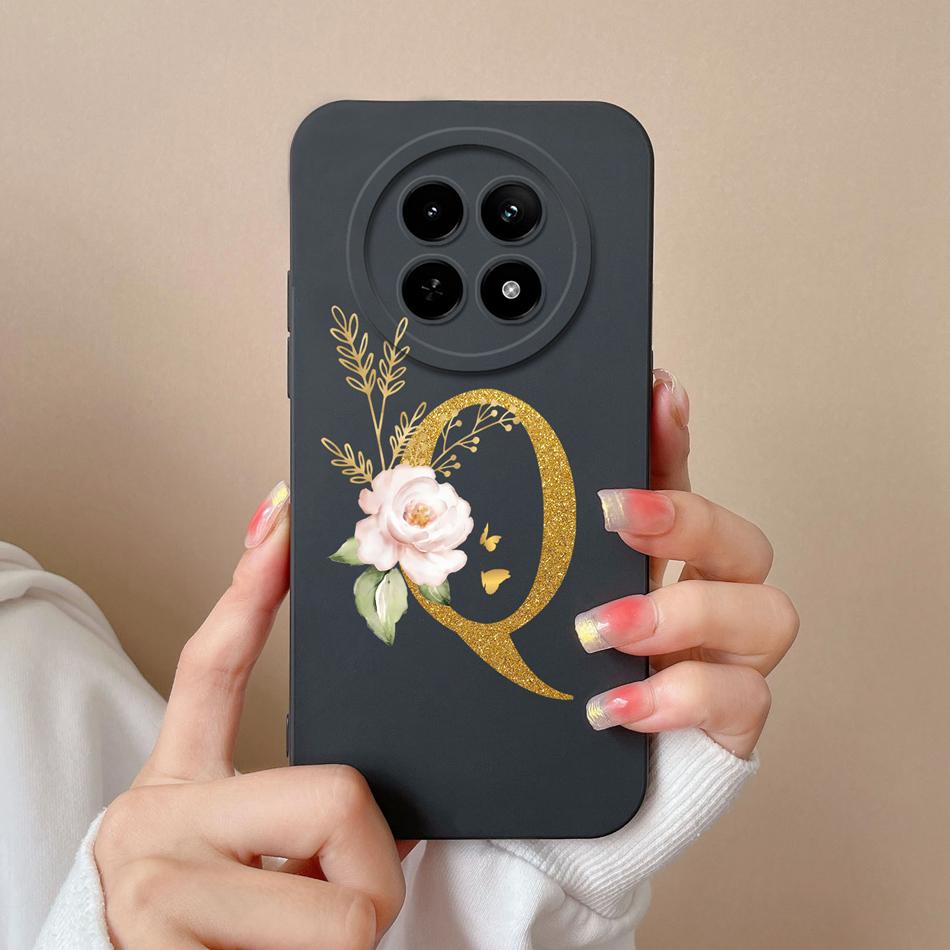 Cases For OPPO Realme12 12x 5G Elegant Rose Letter Soft Liquid Silicone Lens Protective Back Covers For Realme 12 X Bumper Funda