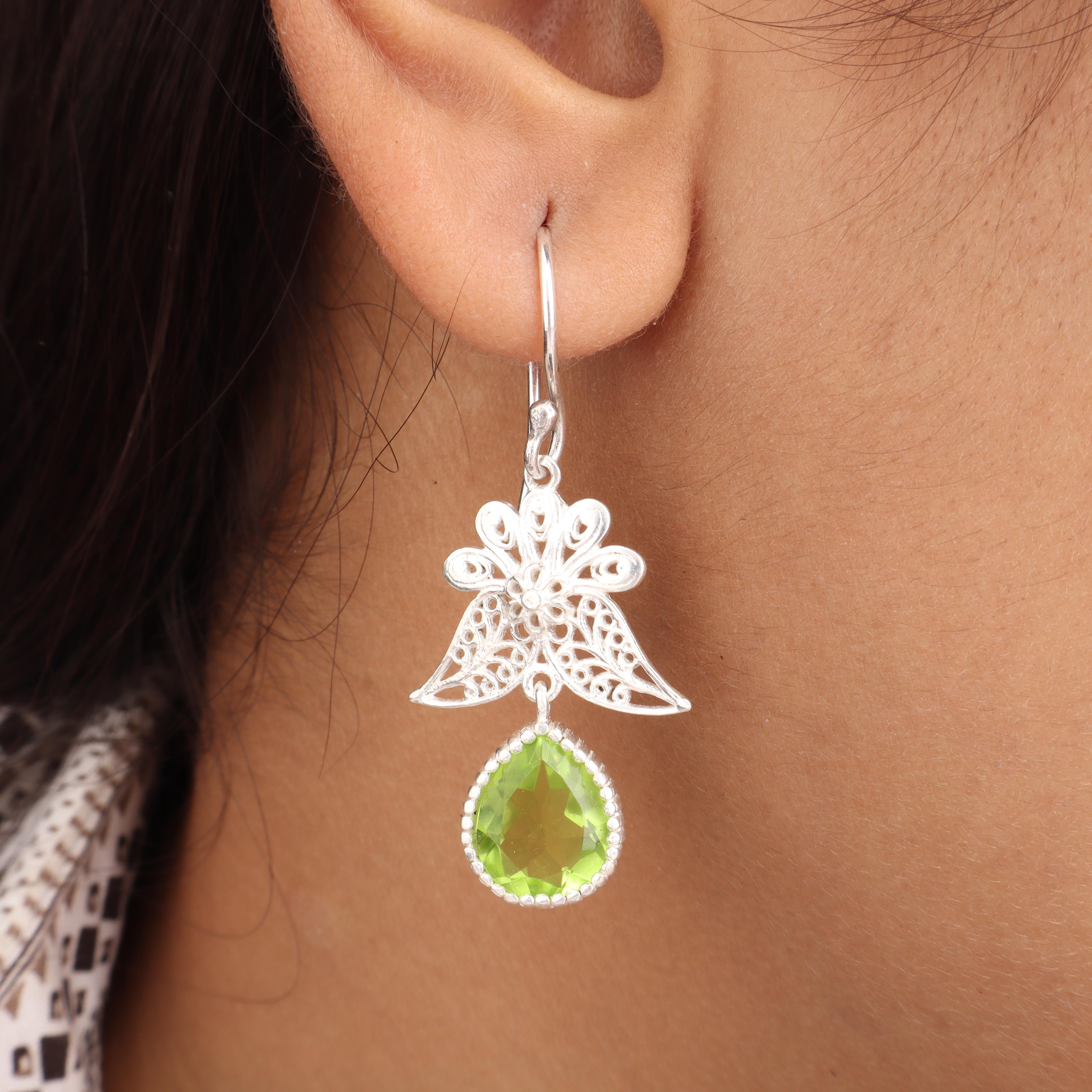 

Natural Peridot Gemstone 925 Sterling Silver Handcrafted Jewelry Designer Earrings 1.84 For Gift CE-23-3