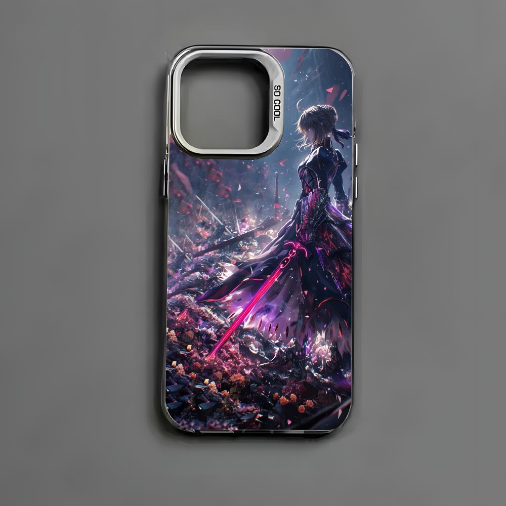 Fate Zero Stay Night S-Saber Phone Case For iPhone 16 15 14 13 12 11 Pro Max Black Matte Multicolor Laser Metallic Aurora Cover