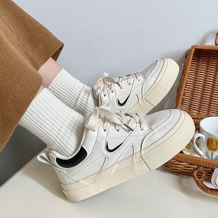 Spring New White Shoes Women's Preppy Style Flat Low-Top Korean Style Leather Canvas Shoes Hong Kong Style Sports Women's Shoes