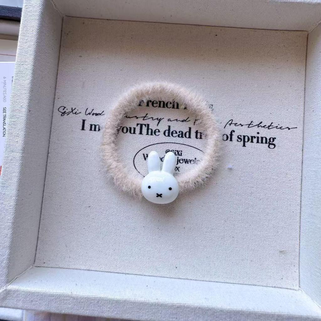 Adorable Miffy Fluffy Hair Tie - High Elasticity, Durable, Sweet Cartoon Ponytail Accessory